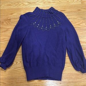 Purple Cowl Neck Sweater with Beaded Embellishment and Long Sleeves